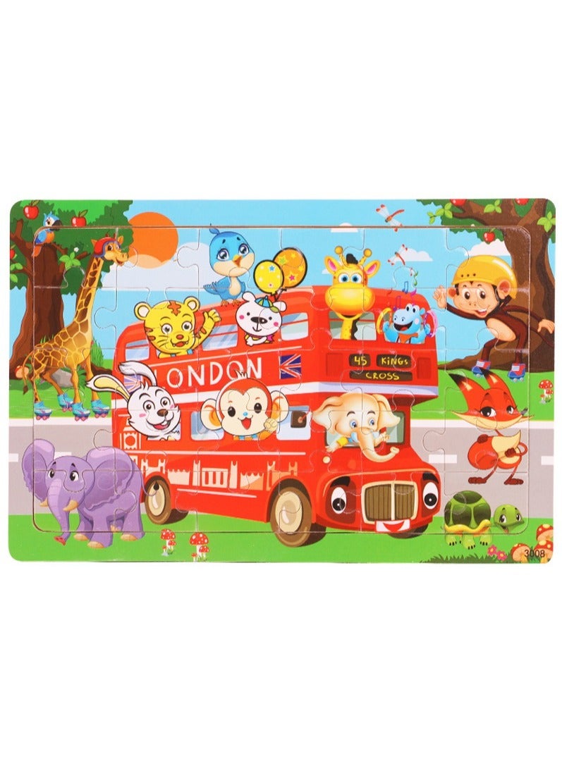 6 Piece Set Wooden Jigsaw Puzzle for Kids Ages 3-5, 30 Pieces Colorful Wooden Jigsaw Puzzle for Toddlers Learning Educational Jigsaw Puzzle Toys for Boys and Girls, Suitable for Kids Ages 3 4 5 6 - Image 2